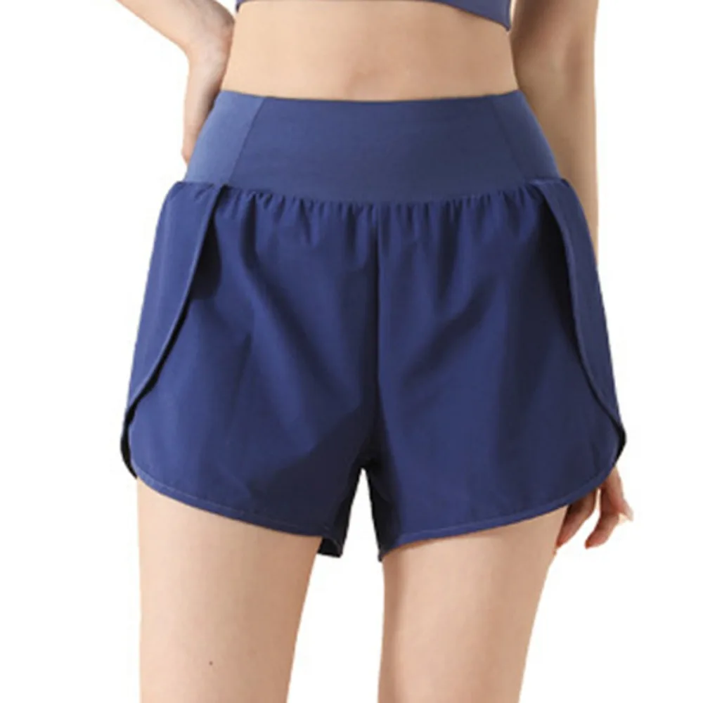 

Casual Anti-glare Lining 2 in 1 Yoga Shorts Side Pockets Hem Elastic Sports Shorts Quick Dry Breathable Fitness Shorts Gym