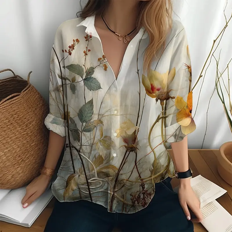 Elegant Women Shirts Blouses Retro Casual Long Sleeve Shirt High -quality Female Clothin Temperament Tops Shirts