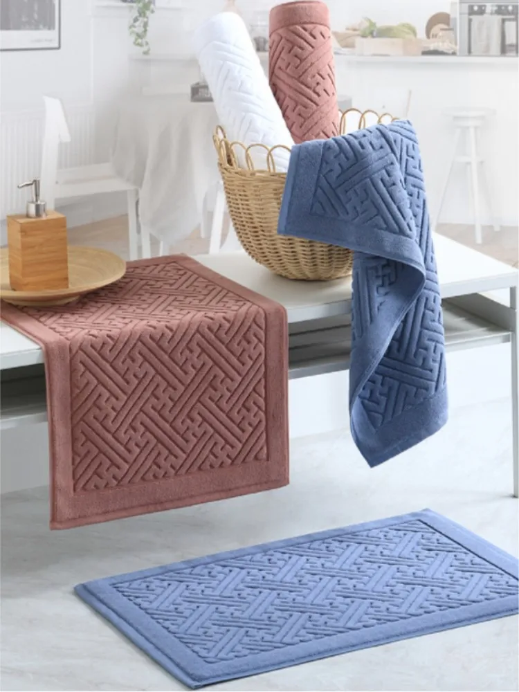 70 x 45 cm Home Hotel Bodenmatte verdicken Jacquard SPA Badezimmermatten weiß blau 100 % Baumwolle rutschfeste Wasseraufnahme Badewannenhandtuch