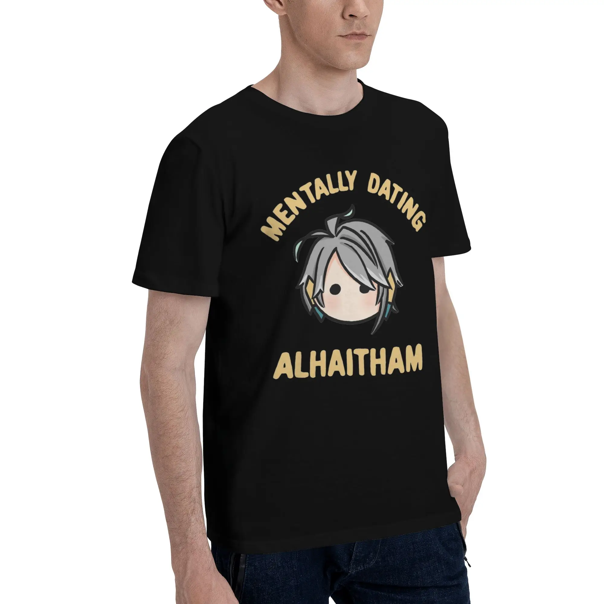 Men Genshin Impact Mentally Dating Alhaitham Chibi Head T Shirts  100% Cotton Short Sleeve Crew Neck Tee Shirt Big Size T-Shirts