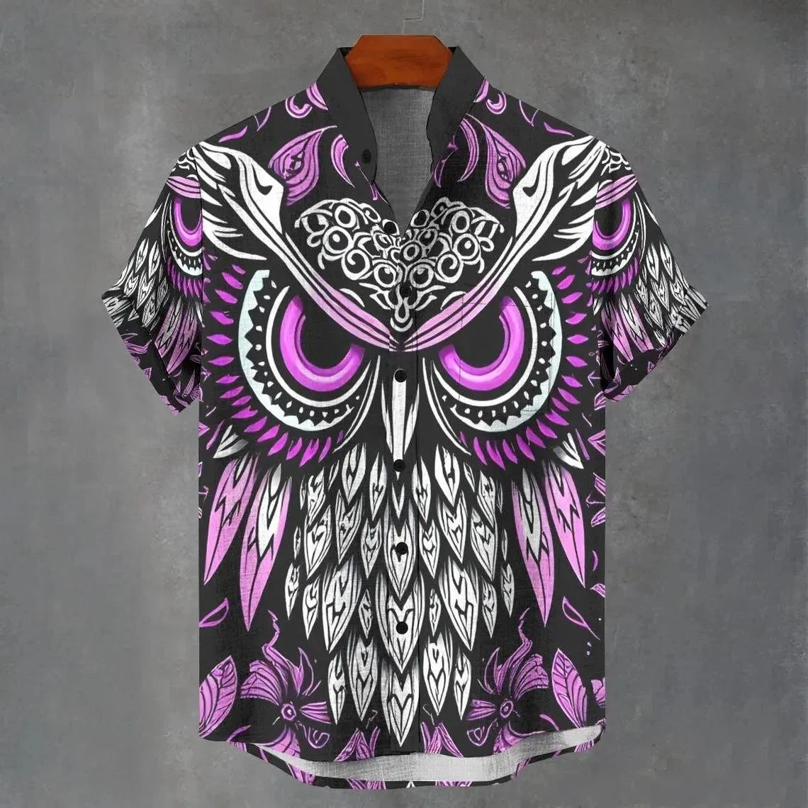 

2025 European And American Men's Fashion New Unique Fashion Devil Pattern Linen Short Sleeve Casual Shirt Button Top