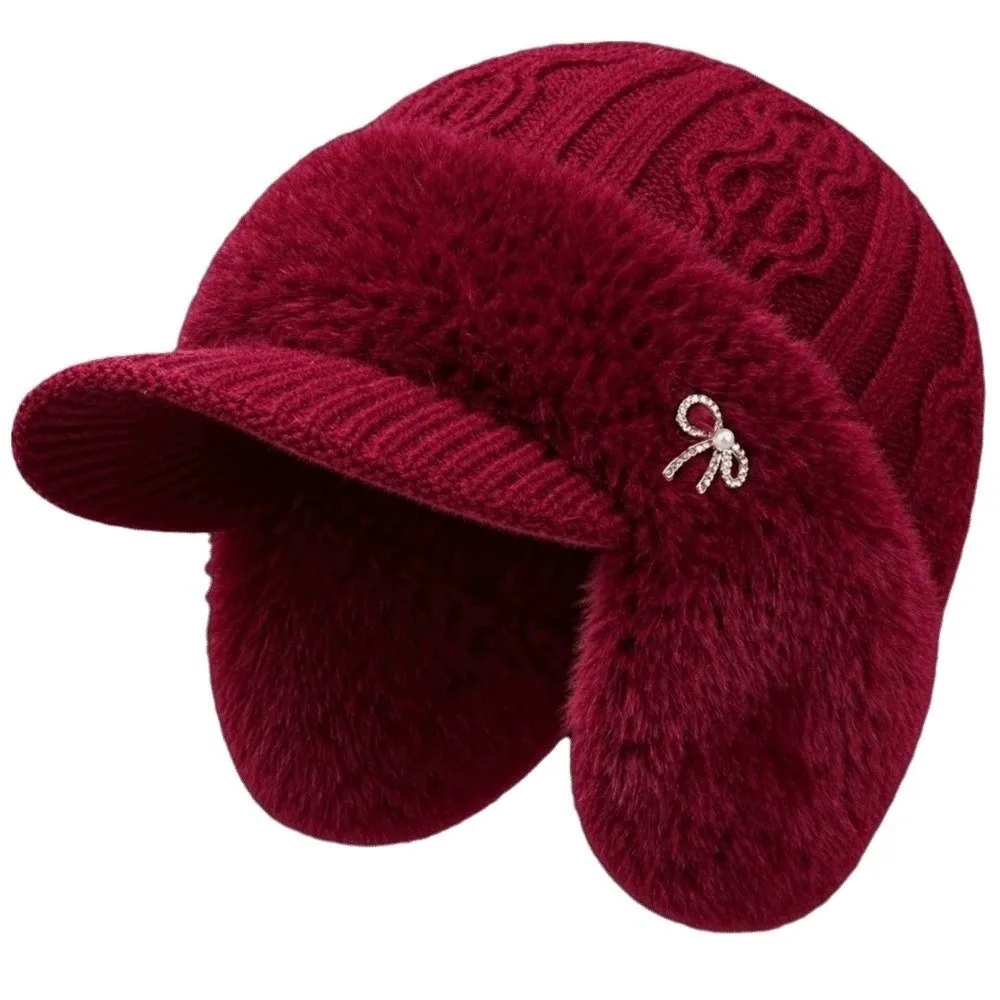 Thickened Winter Knit Hat Elastic Windproof Ear Protection Cap Ear Flaps Solid Color Fleece Lined Beanie Morning Exercise
