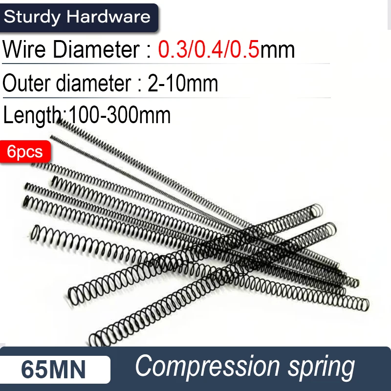 Spring Steel Pressure Spring Return Spring Wire Diameter 0.3/0.4/0.5mm Outer Diameter 2mm -10mm Length 100-300mm