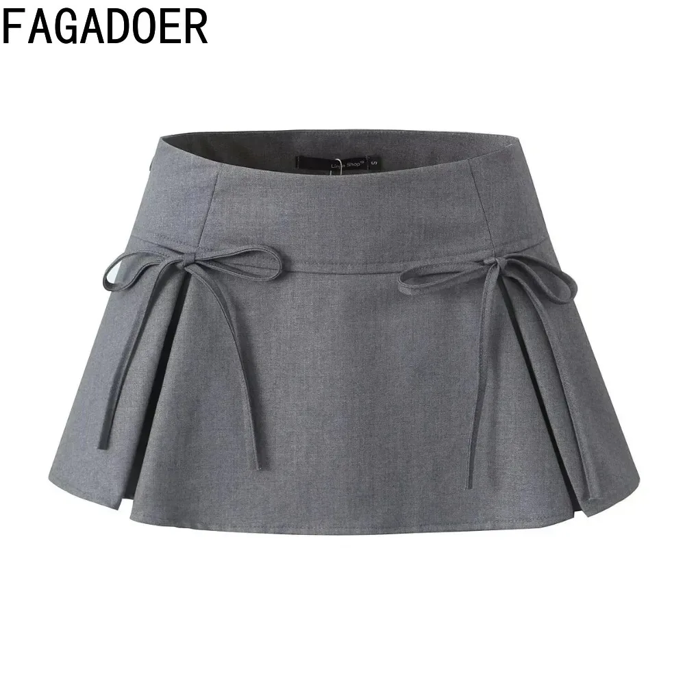 

FAGADOER Fashion Sweet Kawaii Y2K Pleated Mini Skirts Women Low Waist Bow A-line Skirts Casual Female Solid Color Bottoms 2024