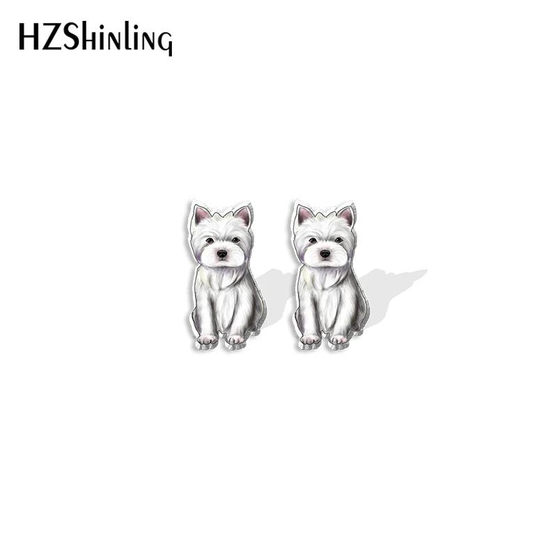 2021 New West Highlander Terrier Stud Earring Cute Dog Acrylic Resin Earrings Epoxy Handmade Jewelry Gifts Friends