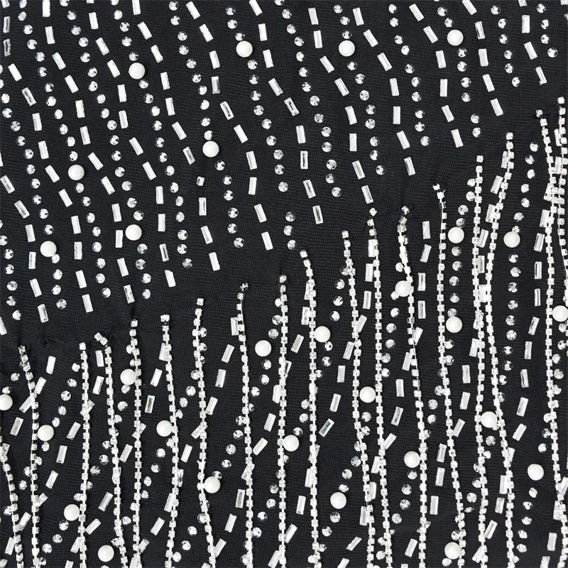 Brilhante diamantes strass borla vestido de aniversário para mulheres boate festa pura malha retalhos manga longa bodycon mini vestido