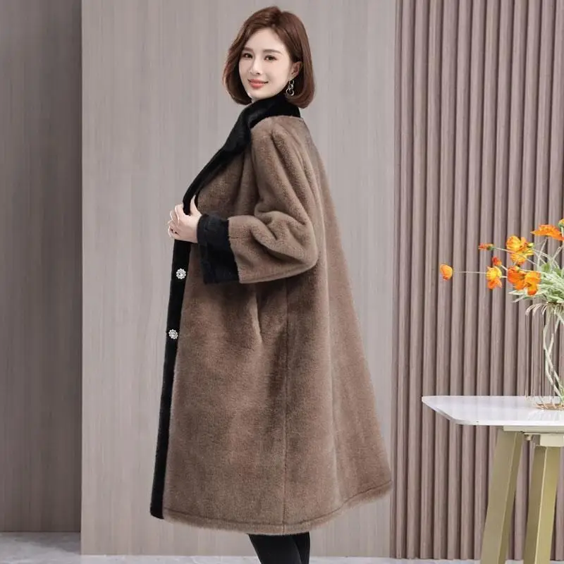 2024 Winter Faux Fur Coat Warm Mink Fleece Lntegrated Outwear Women Mid Length Environmental Protection Lady Fur Coat LX298