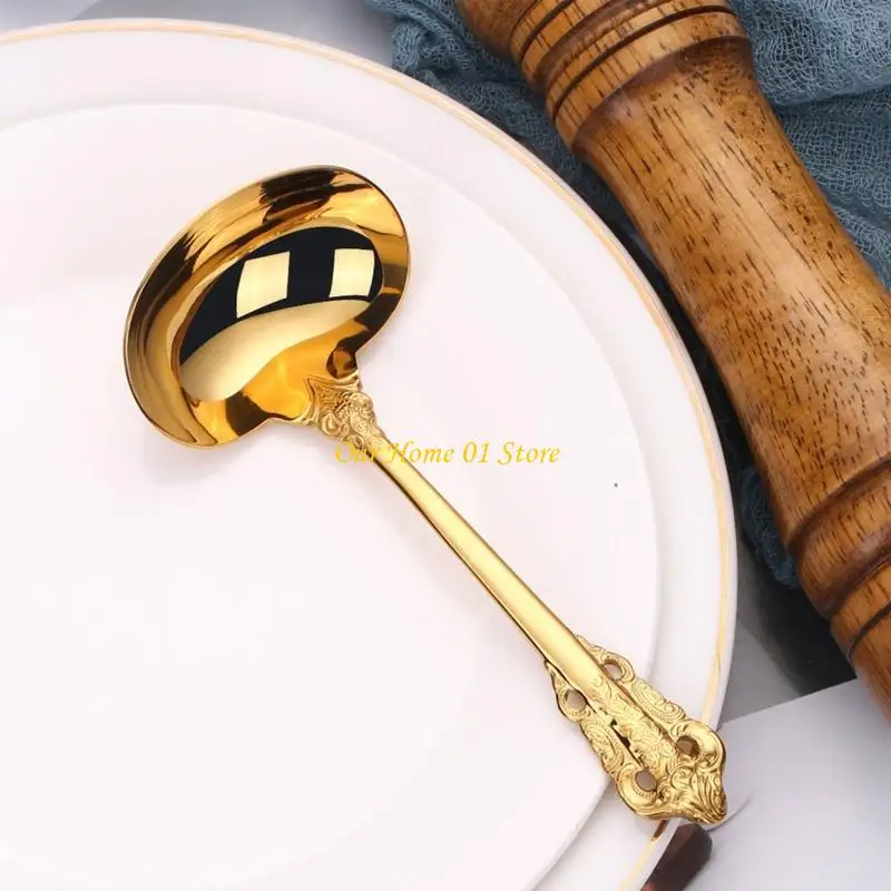 M4YC Soup Spoon Round Soup Light Luxury Hotel Restaurant Public Spoon