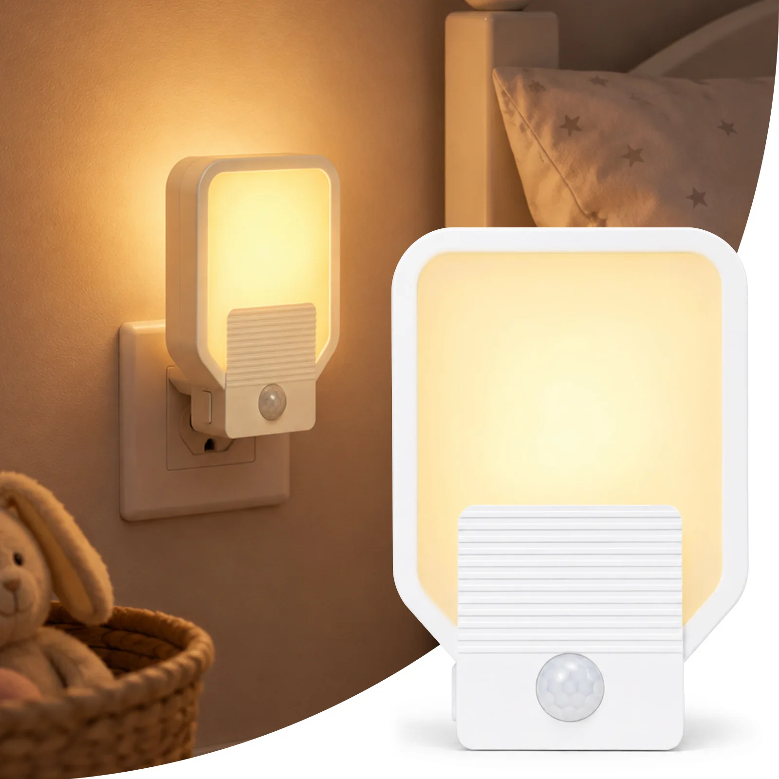 PIR Motion Sensor Smart LED Night Light, Stepless Dimmable 2600‑2800K Warm White Night Lamp, EU Plug‑in Wall Light for Hallway B