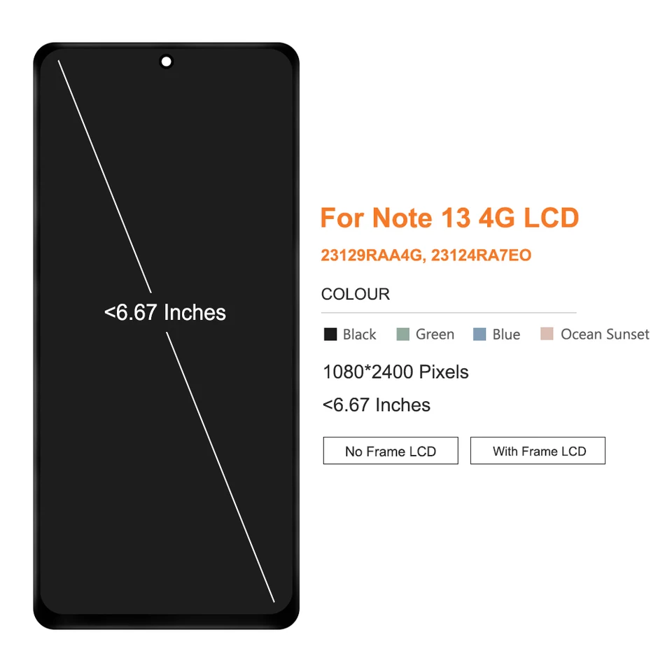 Pantalla LCD para Xiaomi Redmi Note 13 4G LCD Display Touch Digitizer Assembly con Marco 23129RAA4G 23124RA7EO Compatible Screen Replacement 3