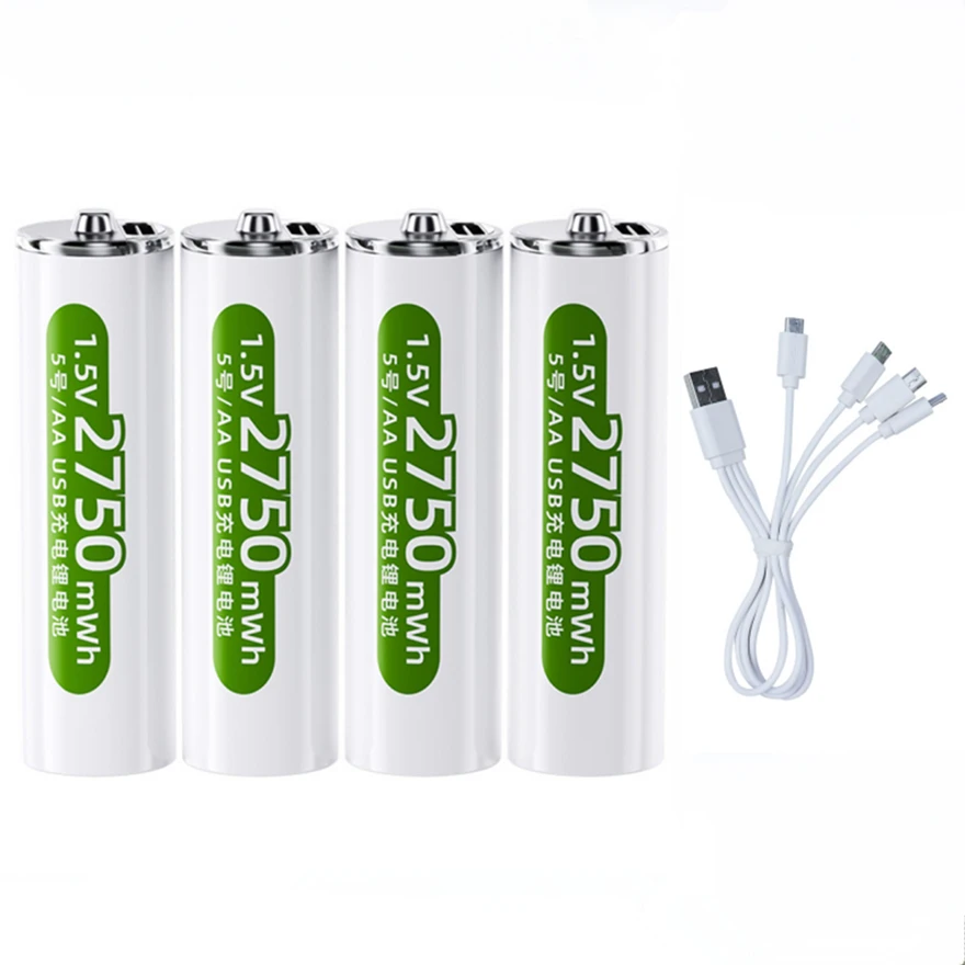 

4pcs/lot New 1.5V AA rechargeable battery 2750mWh USB rechargeable lithium battery with Type-C cable for fast charging