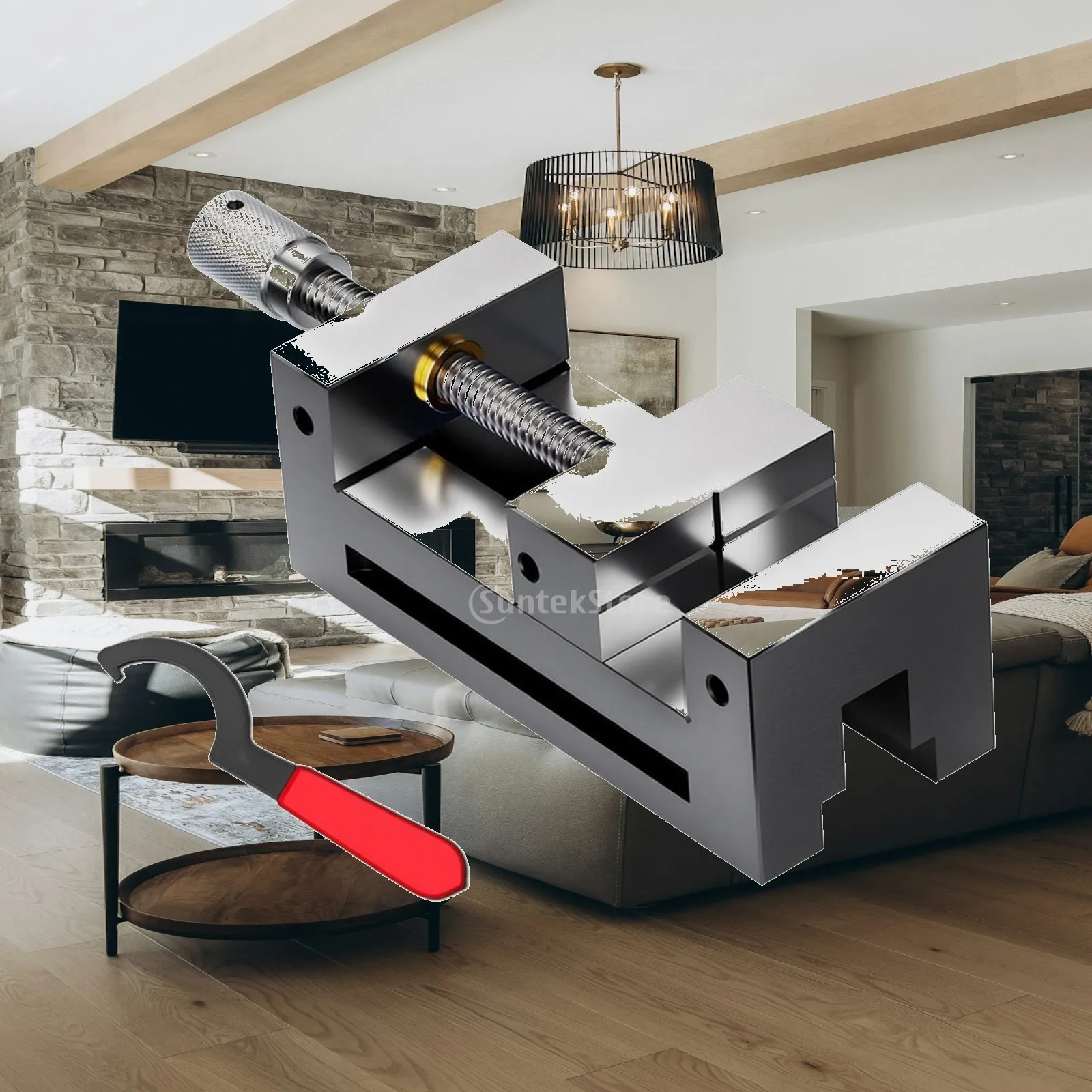 Steel Bench Vise Precision Workholding Fixture for Machine Table with V Shaped Jaw and Screw Adjust