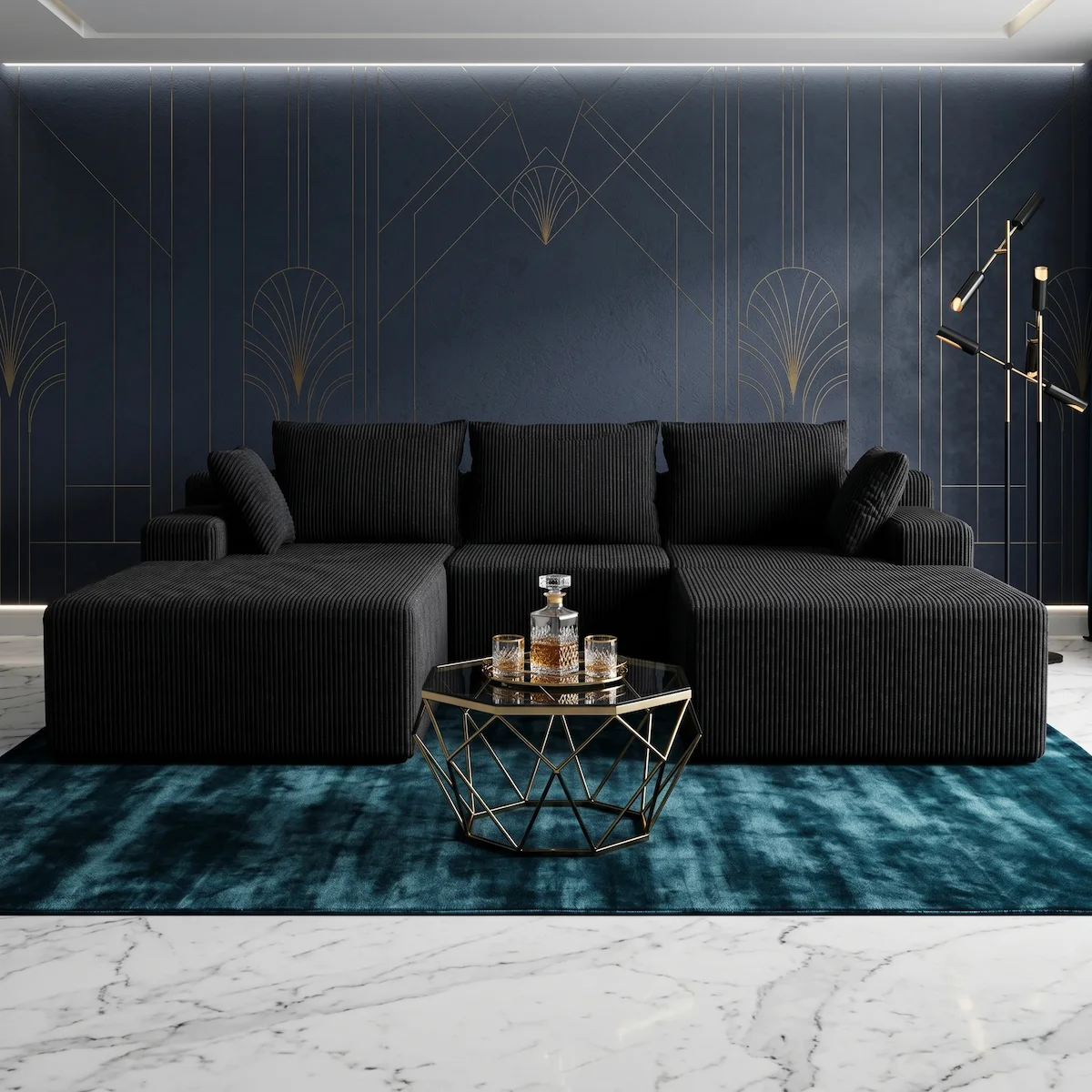 Modular Sectional Sofa, 108'' Boneless Couch Sectional with U-Shape Chaise & Deep Seat, Corduroy Upholstered Sofa Couch for Living Room