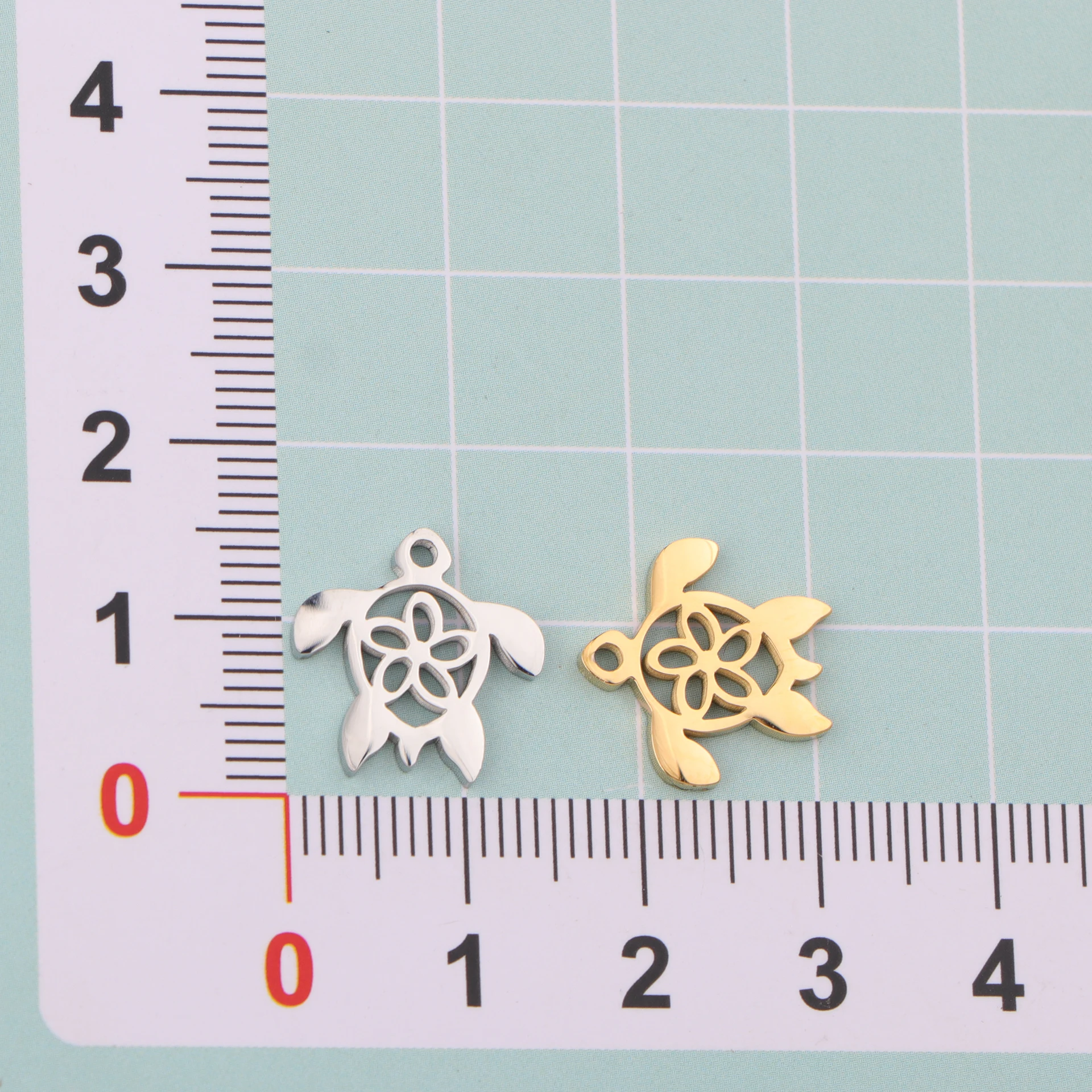 20 قطعة/الوحدة مرآة مصقولة الفولاذ المقاوم للصدأ السلحفاة سحر الجوف الزهور السلاحف قلادة DIY بها بنفسك صنع المجوهرات الملحقات