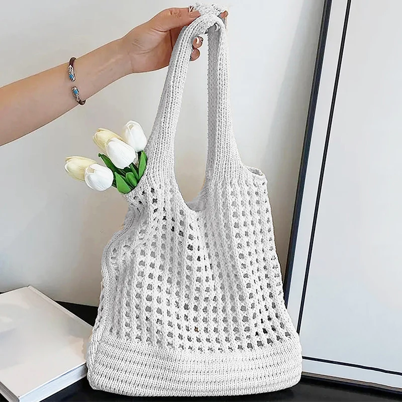 Neue Trend frauen Tasche Häkeln Handtasche Retro Gestrickte Einfarbig Hohl Top-griff Einkaufstasche Reise Shopper Schulter tasche – Detail 28