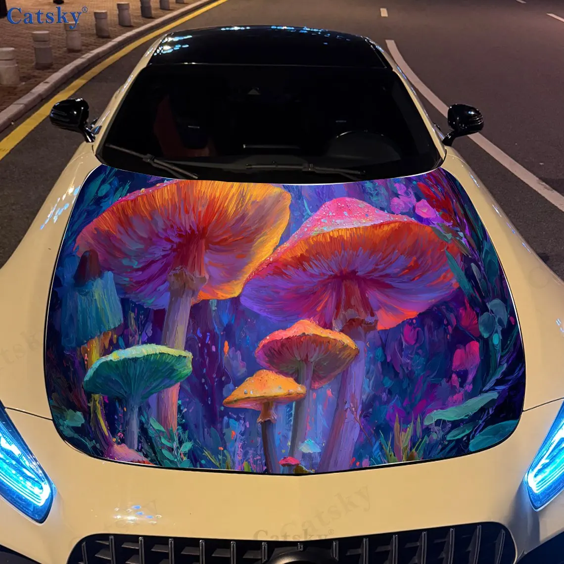 

Fantasy Mushroom Forest PVC Car Vinyl Wraps, Self-Adhesive Waterproof Car Hood Decal Sticker, Car Decoration Protection Stickers