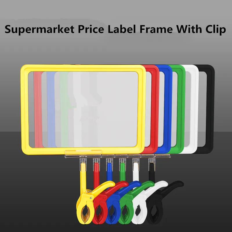 

5 Pieces A5 Plastic Rotatable POP Clip-on Merchandise Sign Label Display Clip Tag Holders With Frame Supermarket Price POP Clip