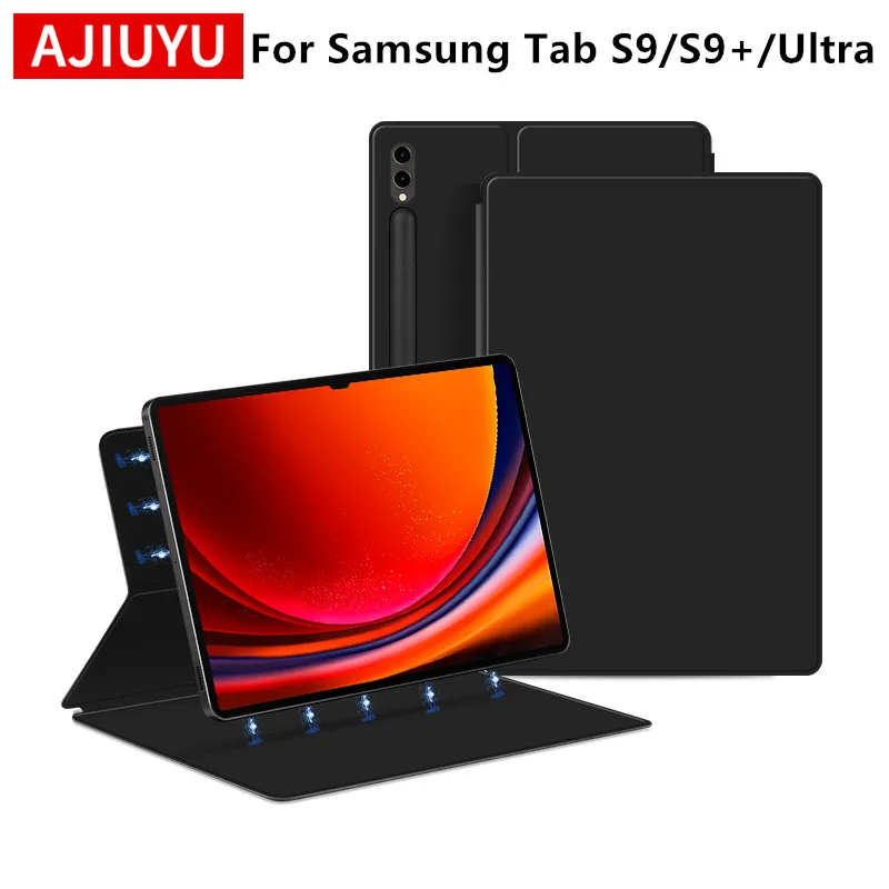 AJIUYU Magnetic Case For Samsung Galaxy Tab S9 Ultra 14.6inch S8 Tablet Smart Cover 2023 X910 X916 With Built-in Pen Holder Slot