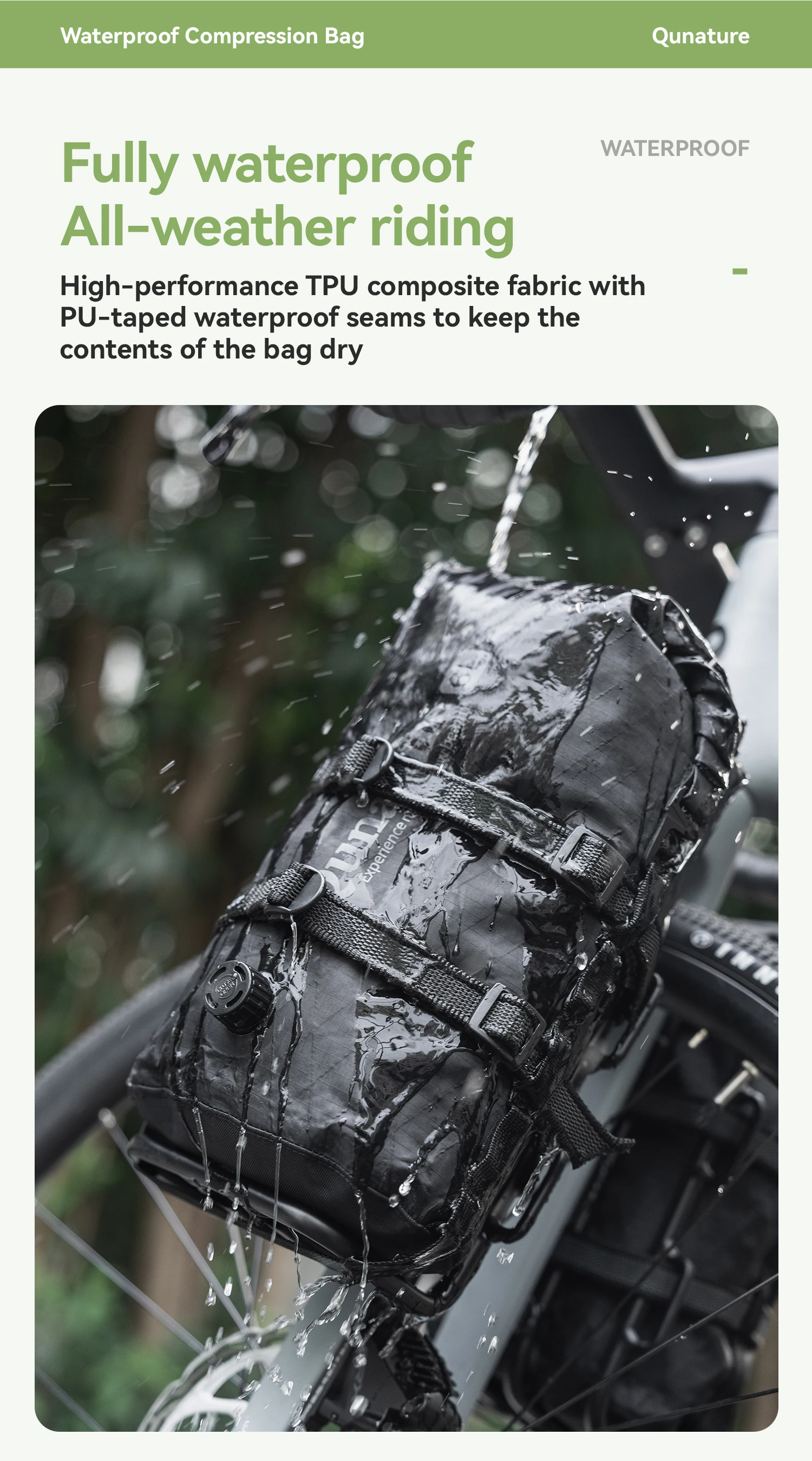 Qunature Bikepacking Packtaschen Wasserdichte Kompressionsbeutel für Rennrad und Mountainbike Leichte Faltbare Touring-Fahrradzubehör – Detail 3
