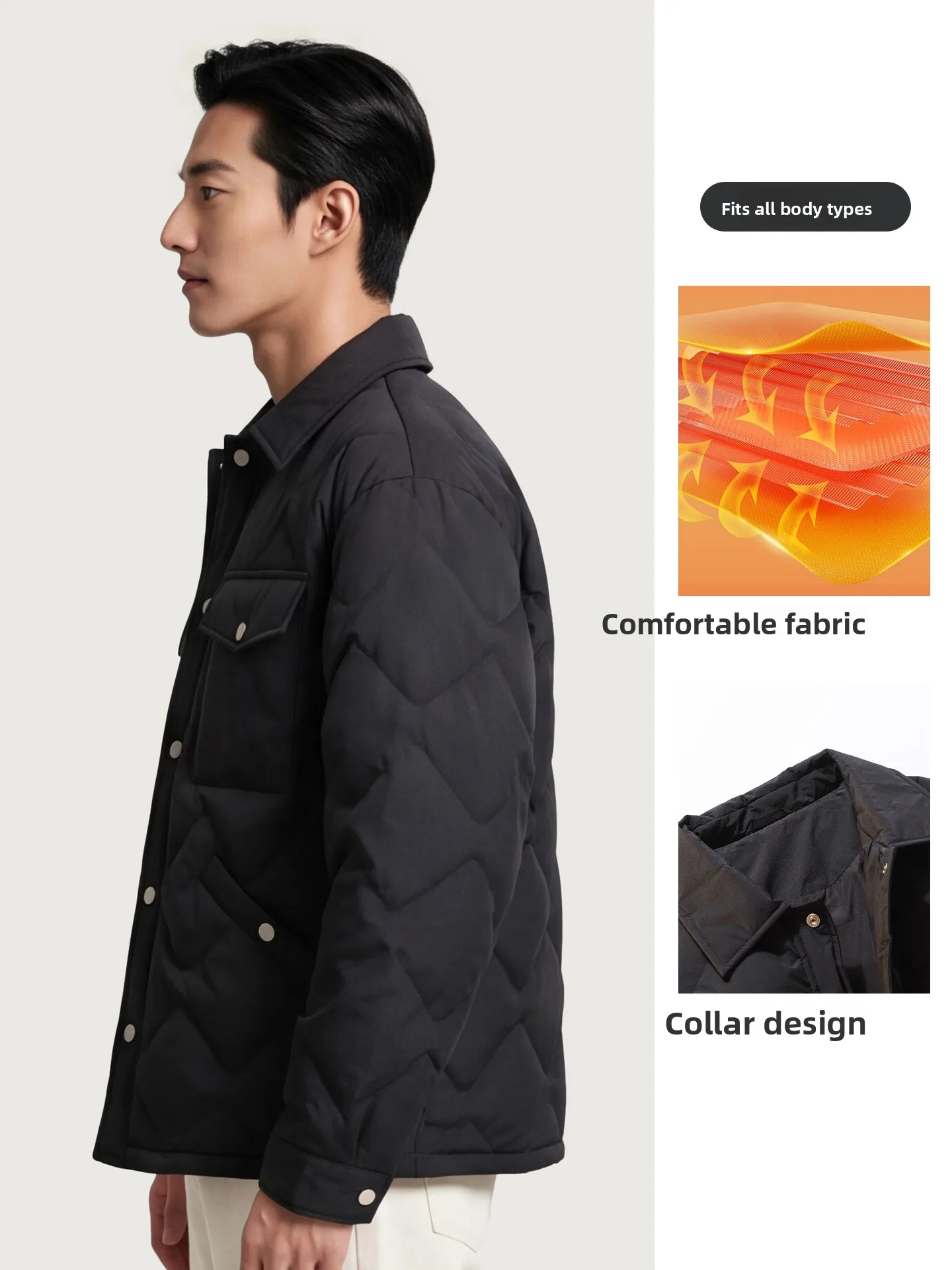 Warm Duck down Workwear Jacket Men's Winter Fashion Urban Style Polyester Fiber Coat Dad's Winter Clothes Quilted Design
