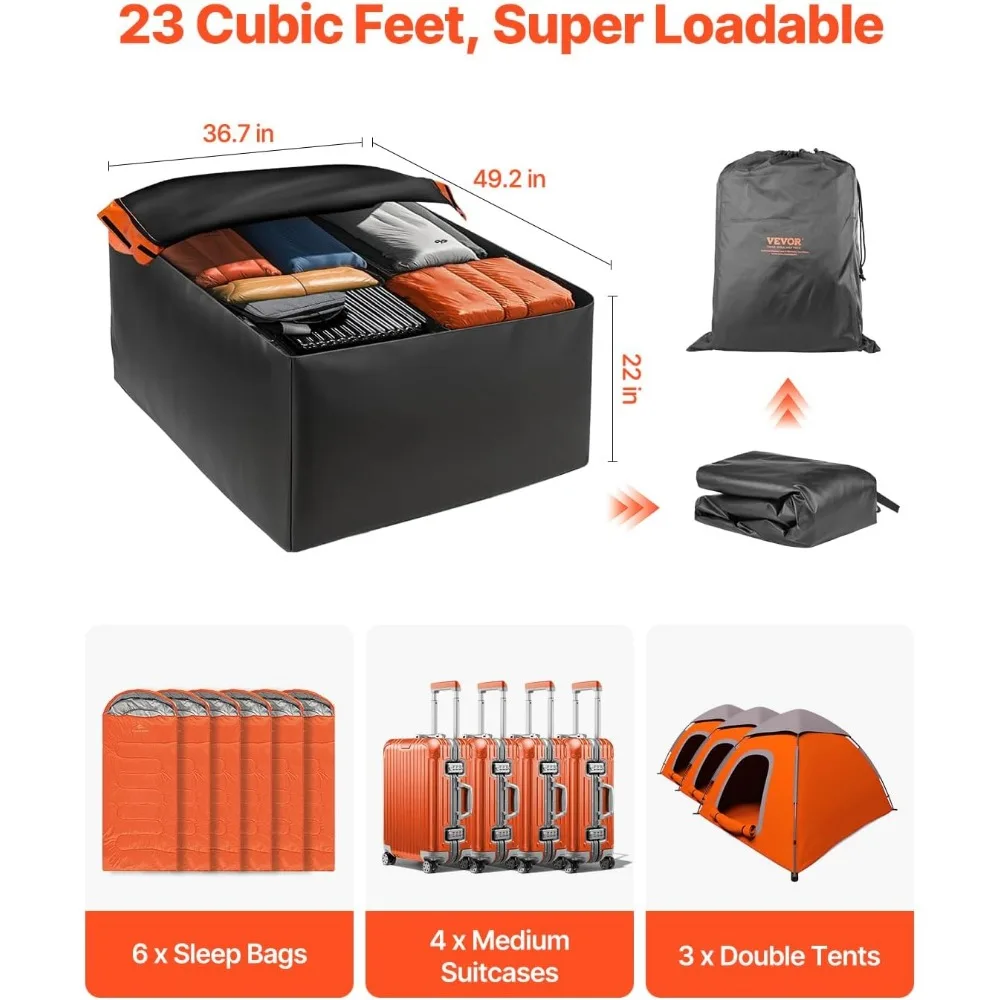 23 Cubic Feet Heavy Duty Waterproof Car Roof Cargo Carrier Bag with Lock, Anti-Slip Mat, and 6 Door Hooks for All Vehicles