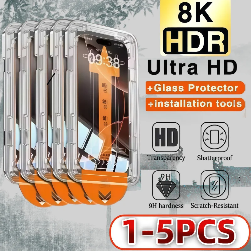 Protector de pantalla con revestimiento oleofóbico, sin polvo, fácil instalación, para iPhone 17 Pro Max Air 15 14 13 12 11 XR X XS 16Plus, 1-5 uds.