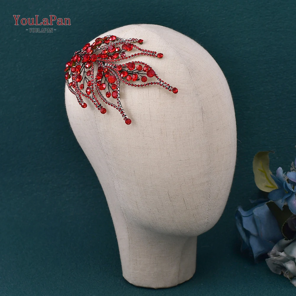 YouLaPan Bridal Red Color Rhinestone Tiara Bling Rhinestones Women Wedding Hair Pieces Accessories For Special Events HP740