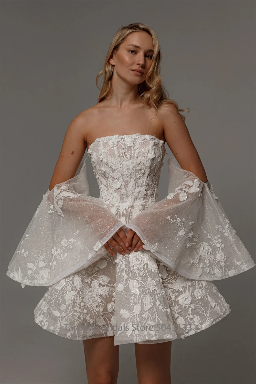 Customized Off Shoulder Two Pieces Wedding Dress Lace Applique Detachable Skirt 2in1 Style Versatile Design Bridal Dress