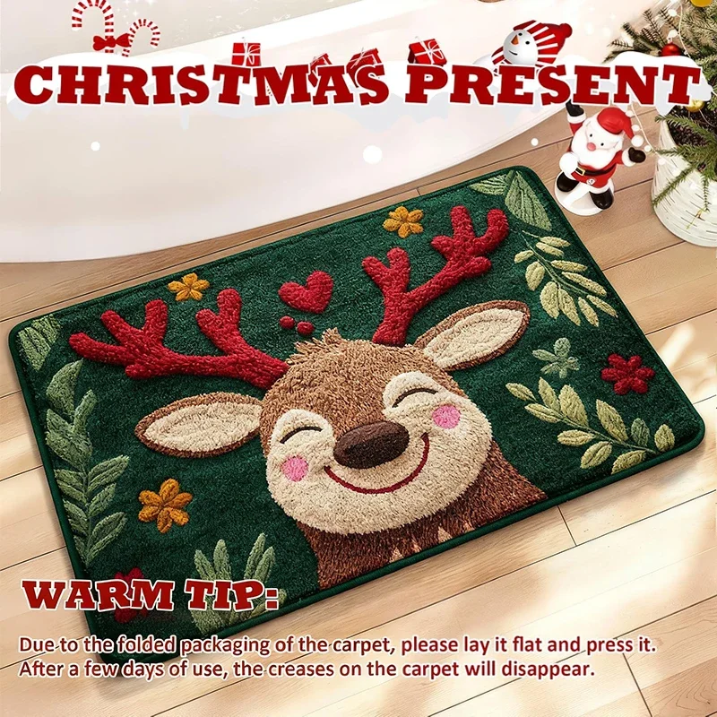 Premium Christmas Crystal Velvet Door Mat Santa Claus Design Washable Non-Slip for Indoor Outdoor Entrance Home Festival Decor