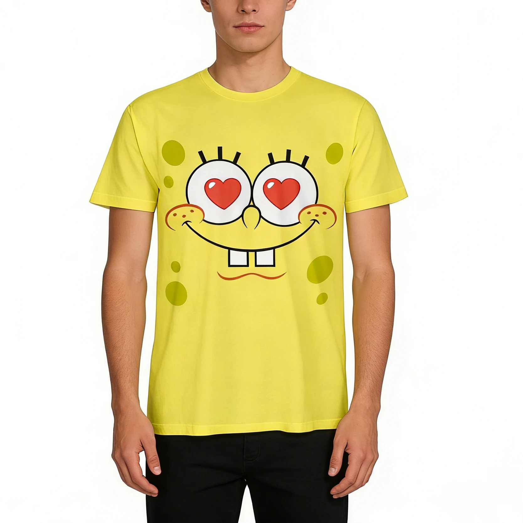 New 2026 Summer Men's 3D Printing Cartoon Spongebob Movie Casual Short sleeved Women's Children's Sports Street Large Top