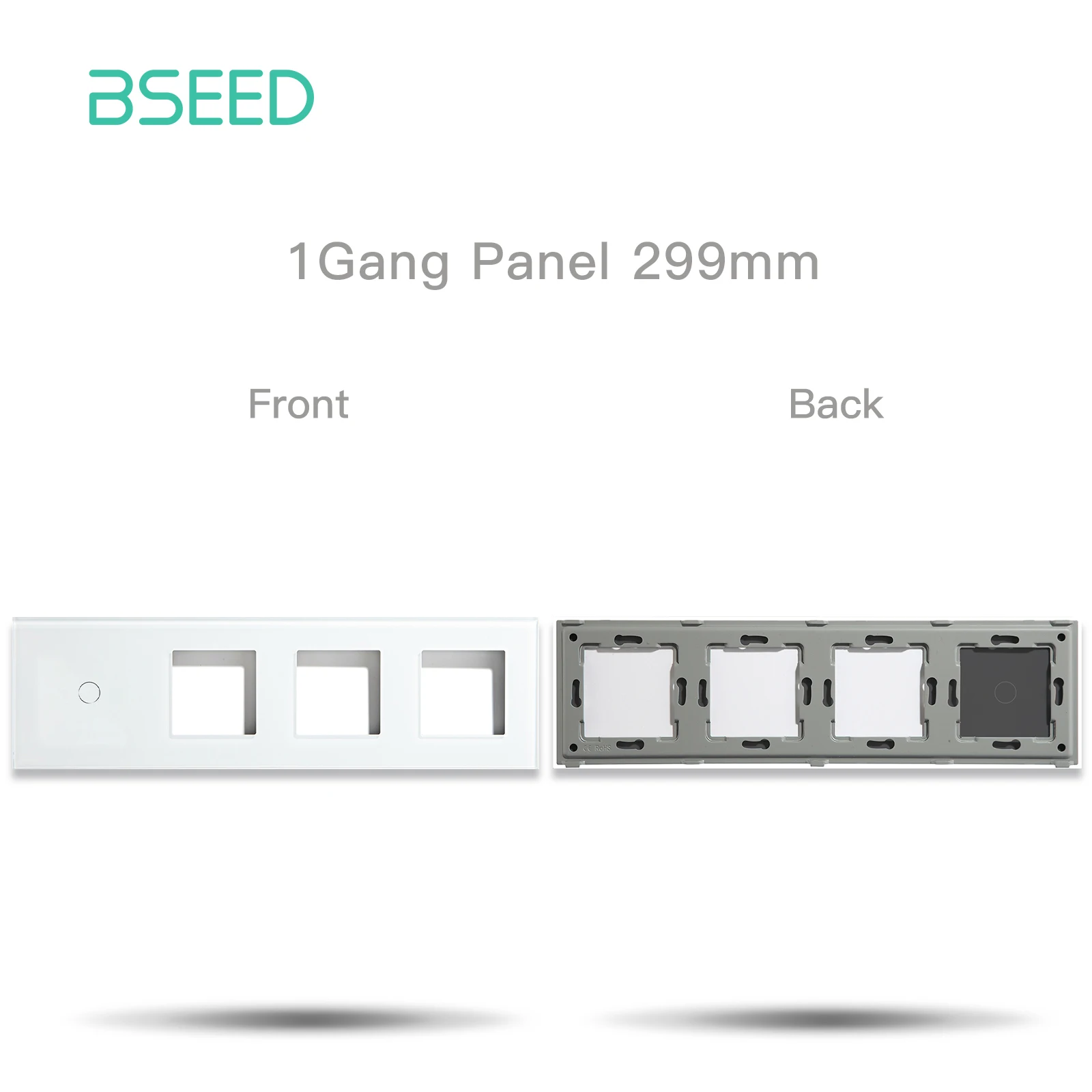 BSEED EU Standard 1/2/3Gang Plus Triple Frame Touch Switch Crystal Panel With Metal Frame DIY Part 299mm Glass Frame Only