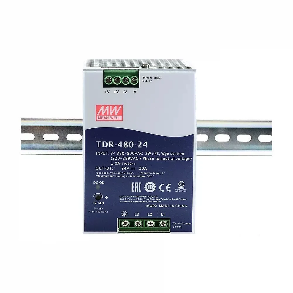 

MEAN WELL TDR-480 Switching power supply three-phase 380V to 24V/48V DC guide type 480W High quality