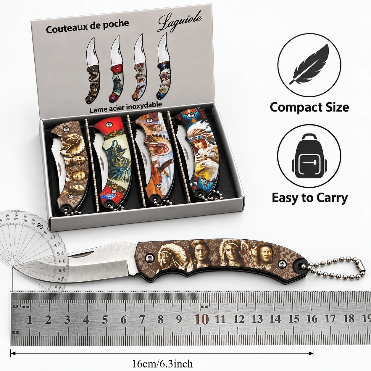 4 Pack Pocket Knife Set Folding Knife Stainless Steel Blade with Pocket Clip Camping EDC Knife Outdoor Hiking Gift