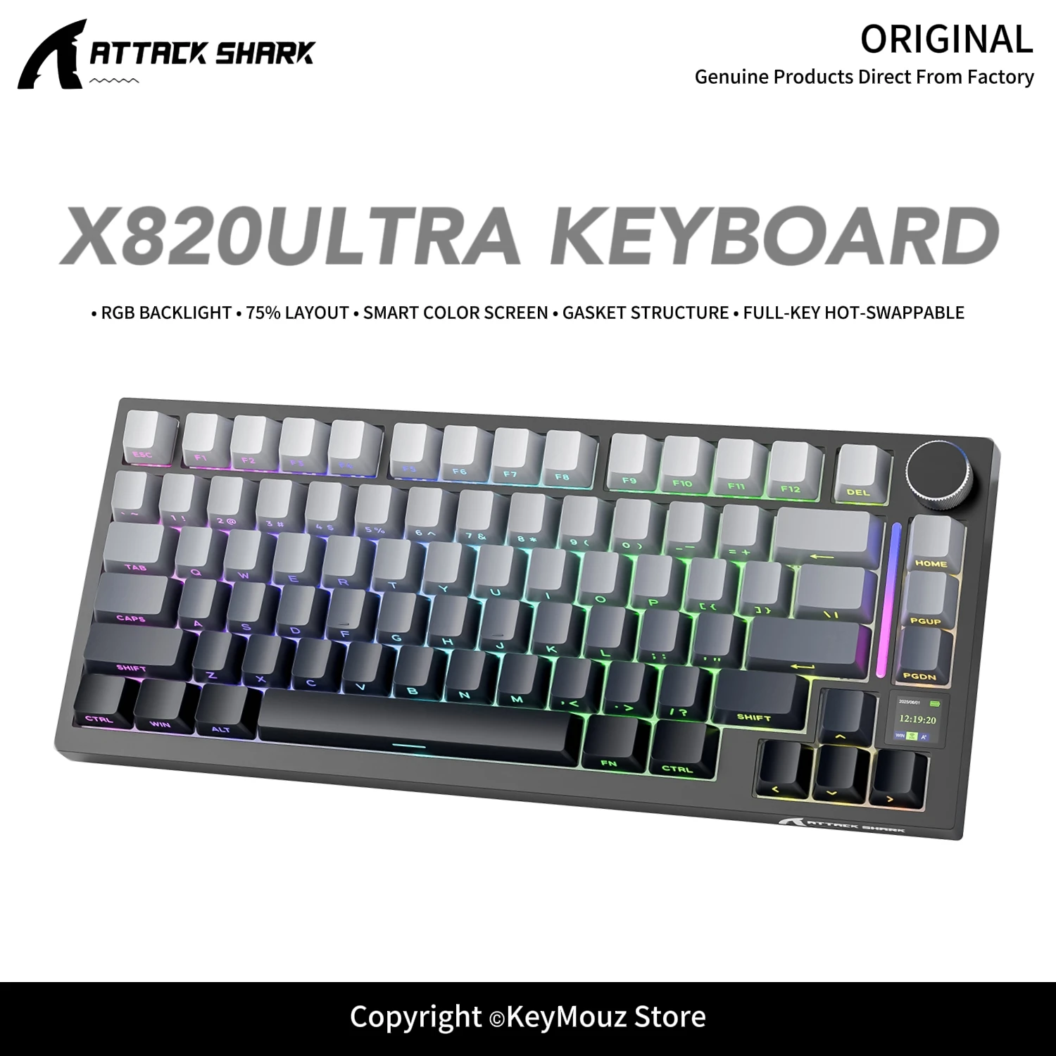 ATTACK SHARK X820 ULTRA Three Mode Mechanical Keyboard Gasket Hot Swappable RGB Smart Screen for PC Gaming