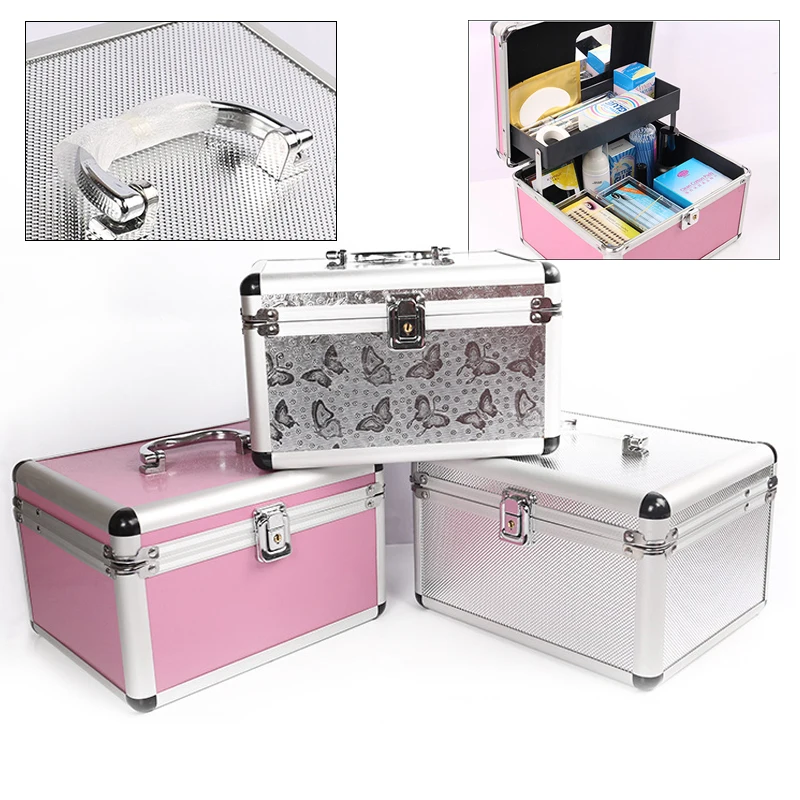 Aluminum Professional Cosmetic Case Women Travel Beauty Vanity Organizer Girl Accessories Makeup Tool Box Waterproof With Mirro