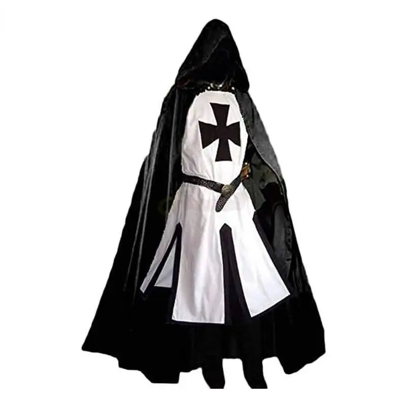 Medieval S-4XL Crusader Mens Knights Templar Tunic Cosplay Costumes Renaissance Halloween Surcoat Warrior Black Plague Cloak Top