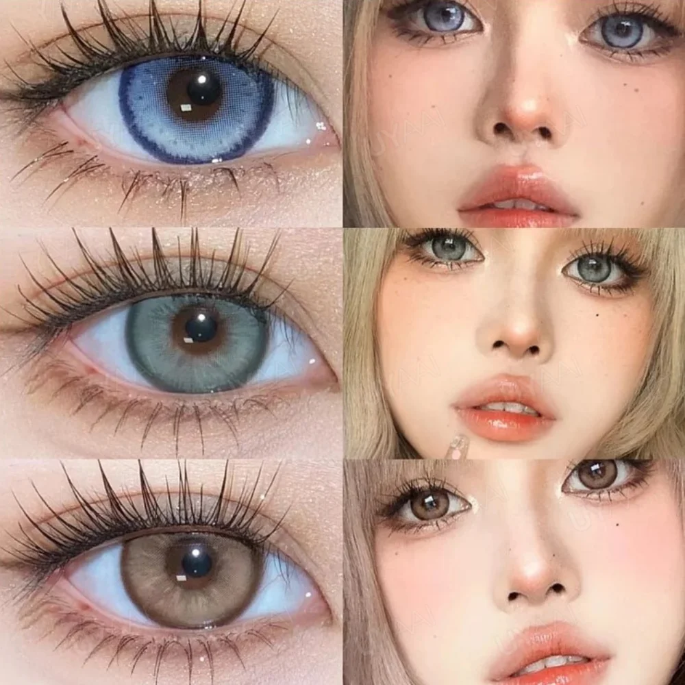 UYAAI-Lentilles de contact de couleur naturelle pour les yeux, bleu, gris, marron, belle pupille, annuelles, 2 pièces