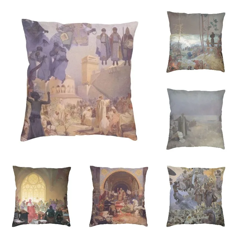 The History Of Slavonic People Mucha Cushion Cover 45x45 Soft The Slav Epic Alphonse Pillow Case for Sofa Living Room Decoration