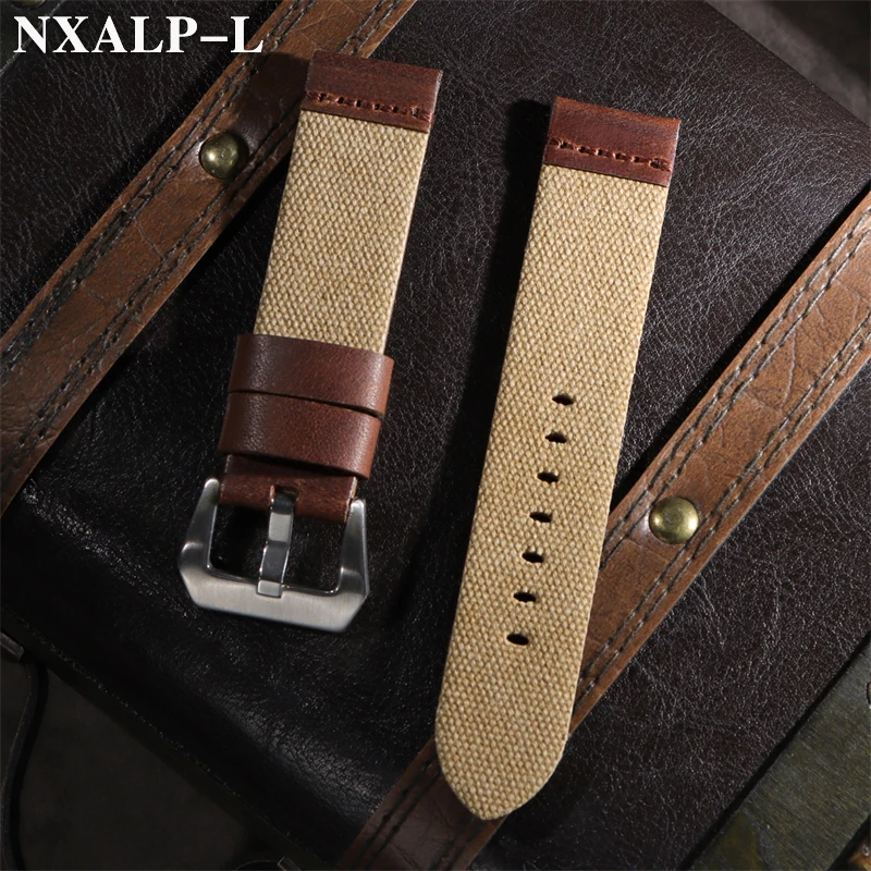 Genuine Leather Nylon Watch Band 20mm 22mm 24mm for Omega for Seiko Strap Denim Fabric Bracelet Men Women Replacement Wristband