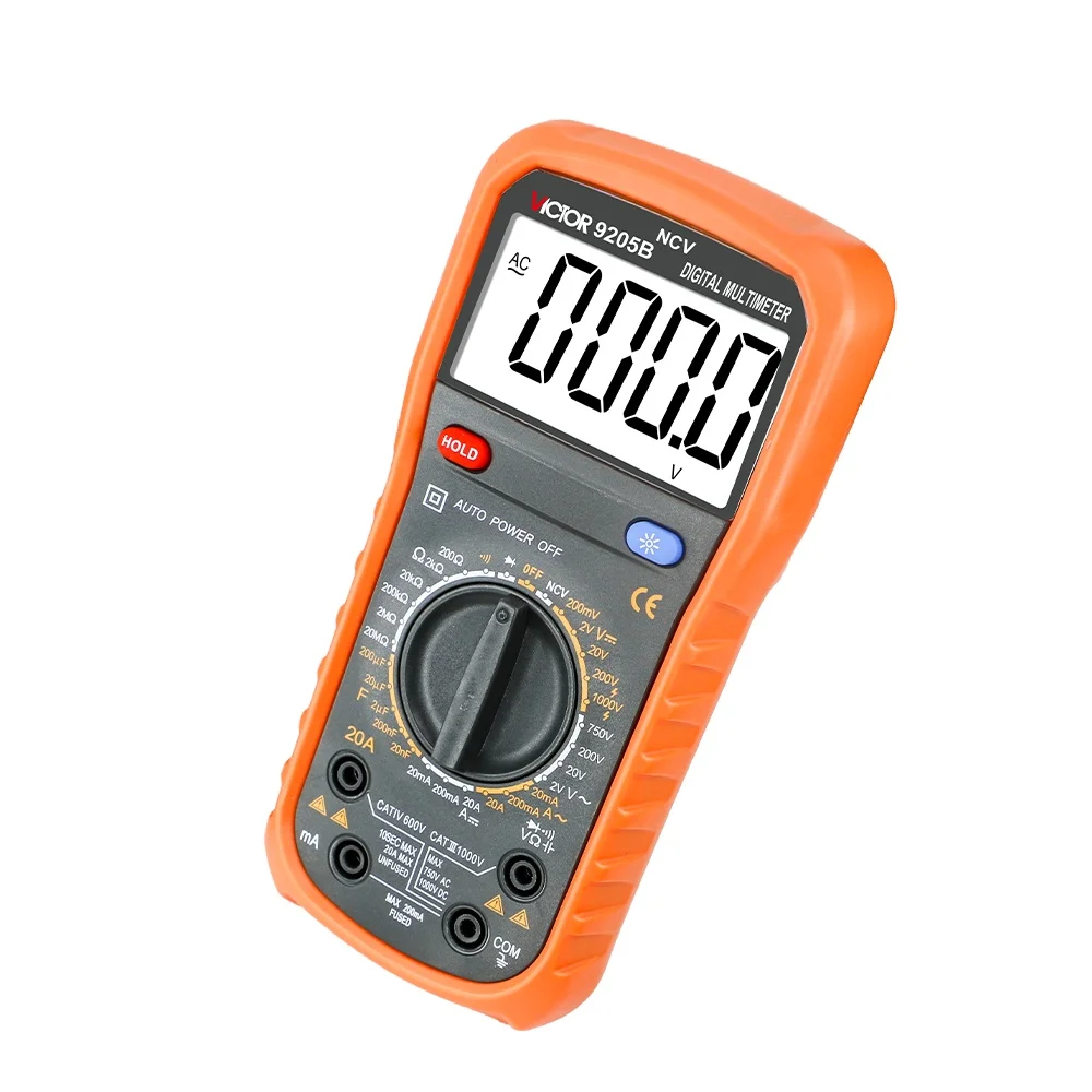

VICTOR 9205B Handheld 1999 Counts NCV True RMS Digital Multimeter Tester AC/DC Current Voltage Ohm Capacity Multimetro