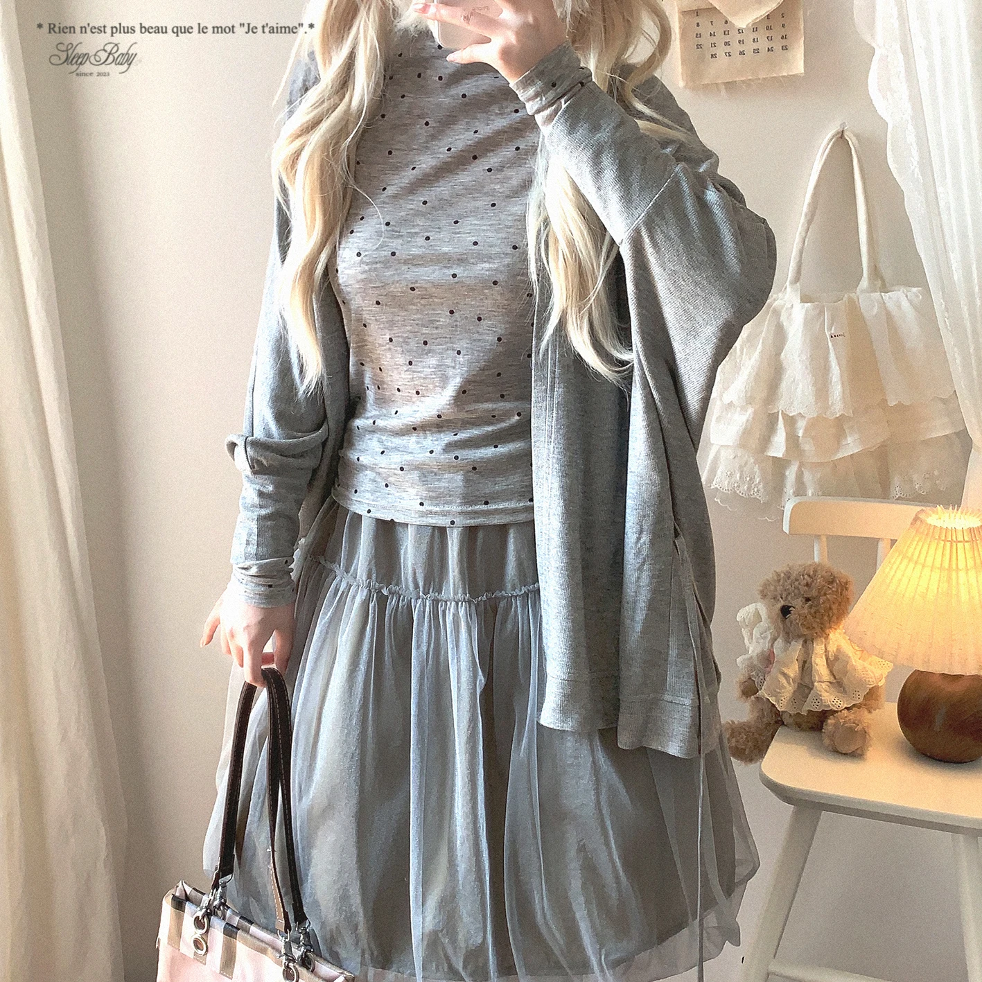 Lolita Girls Sweet Ruffled Patchwork Soft Double-Layer Tulle Puff Midi Skirt for Women Fluffy Silhouette Vintage Aesthetic Dress
