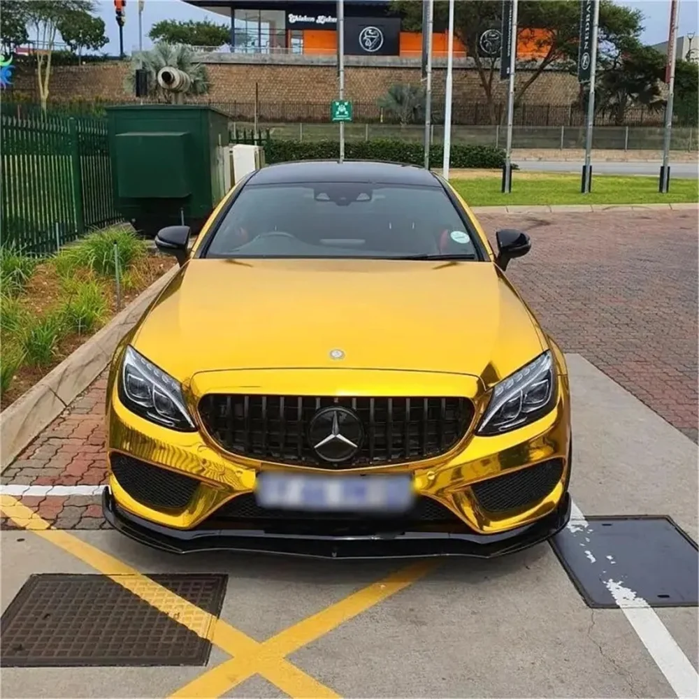 Glossy Strechable PET Gold Mirror Chrome Vinyl Wrap Film Self Adhesive Sticker Air-Release Car Wrapping Foil