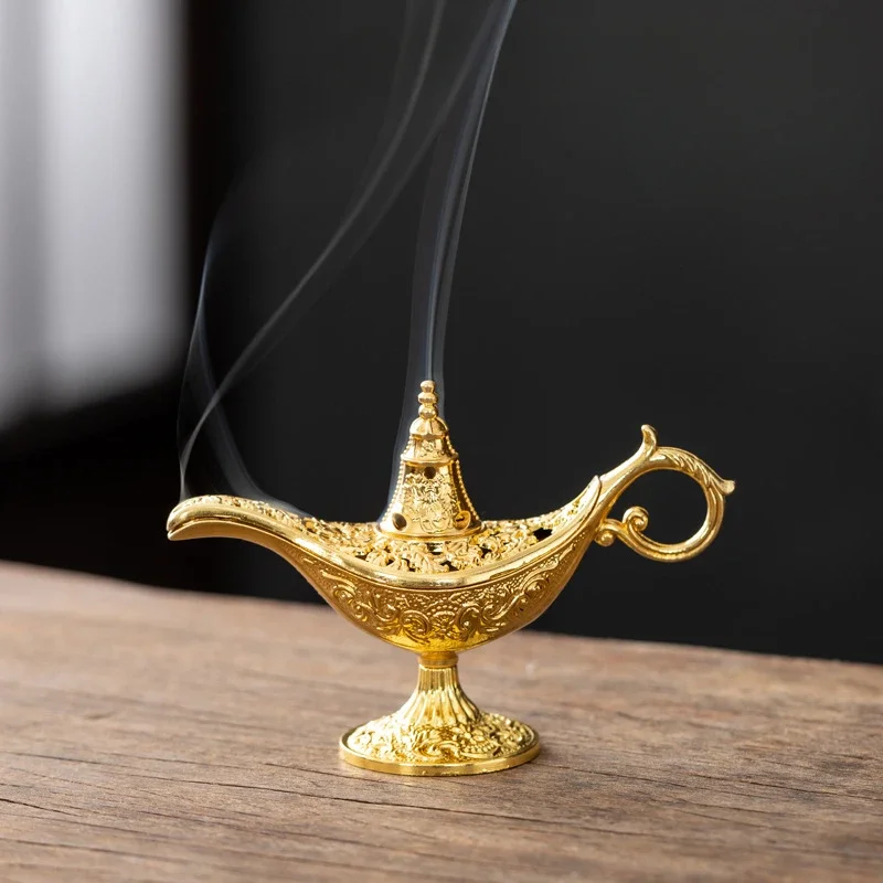 Durable Antique Style Incense Burner Air Purification Metal Aroma Furnace Gifts Wishing Aladdin Lamp Home Decor