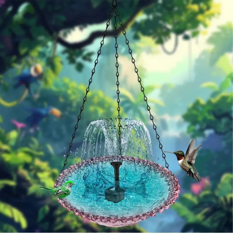 Hangable Bird Feeder Bird Bath with Solar Powered Water Fountain Garden Decoration for Nature Lovers Deck Backyard
