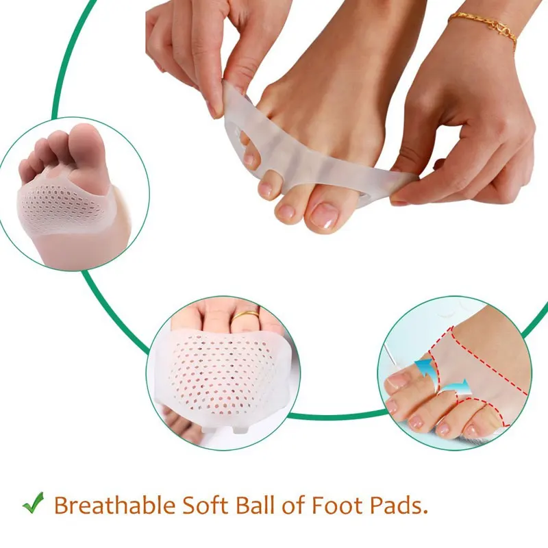 Tcare 1Pair Metatarsal Pads Gentee Breathable Ball of Foot Pain Relief Cushions, Soft Gel Forefoot Pads Protect Callus Blisters