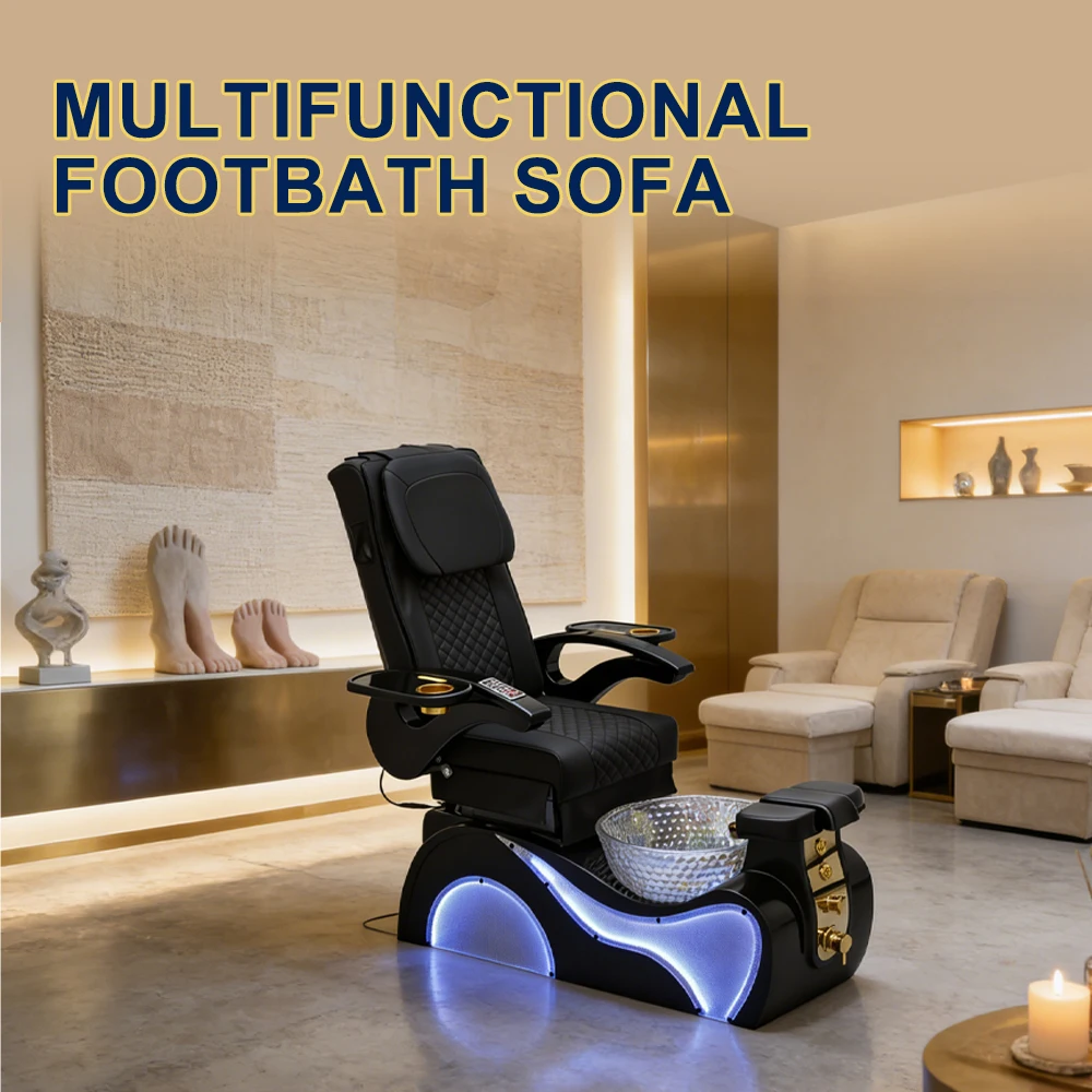 Poltrona Elettrica per Pedicure con Luce LED, Massaggio Schiena e Corpo, Divano in Pelle PU per Manicure e Pedicure, Arredamento per Salone di Bellezza