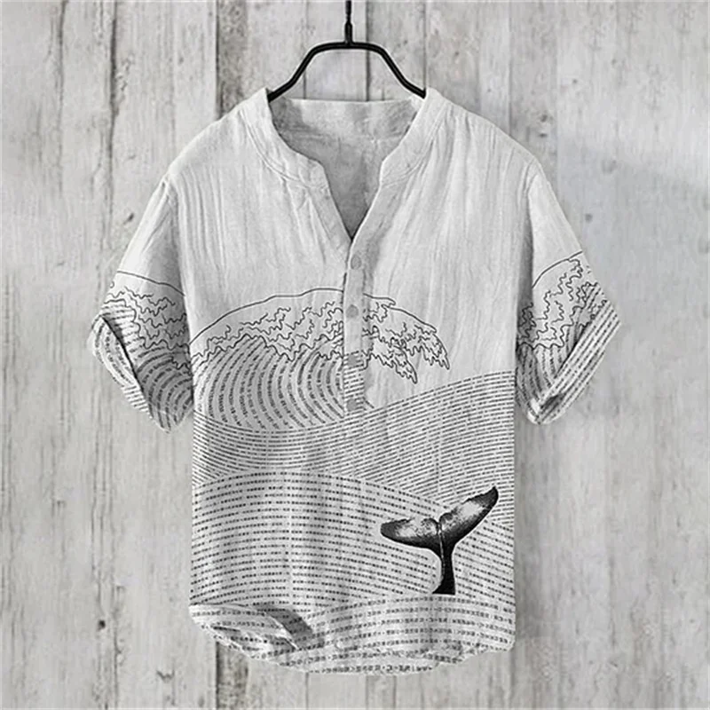 

Summer hot selling men's linen short sleeved shirt, carp jumping over shirt, lightweight and casual style