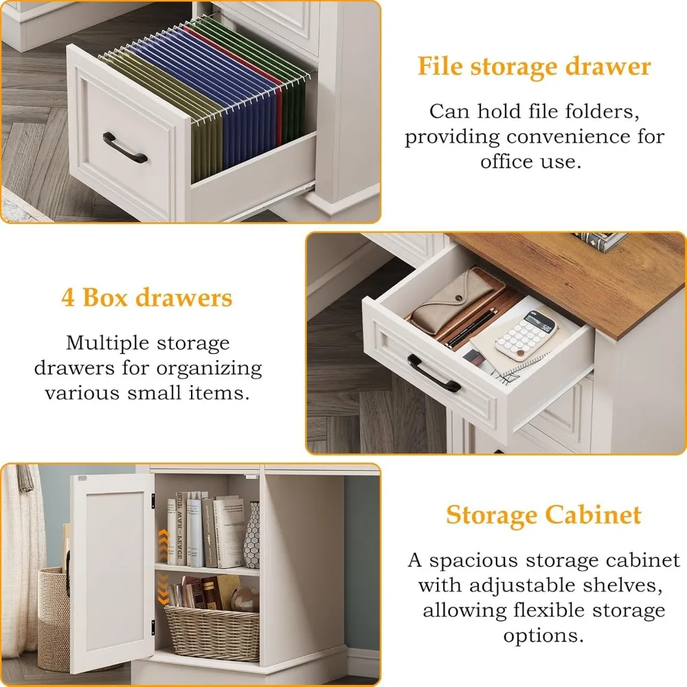 مكتب تنفيذي للمزرعة مقاس 67 بوصة مع خزانة. محطة عمل خشبية مع 5 أدراج وخزانة تخزين وأدراج الملفات ومحطة شحن،