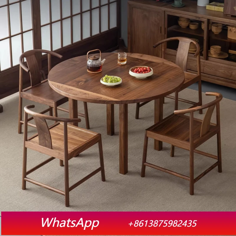

LMM solid wood folding dining table variable round new Chinese small apartment household