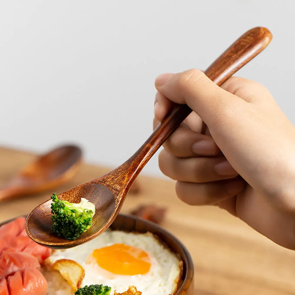 

2pcs Wooden Soup Scoops Porridge Spoons Kitchen Gadget Round Design Household Spoon Ice Cream Spoons Salad Dessert Spoon